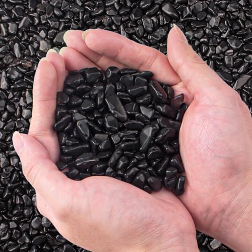 0.5 Lb/230g Black Aquarium Gravel Rocks Fish Tank Marbles Pebbles Small, Polished Natural Tumbled Healing Crystal Chips Bulk Crushed Stones for Crafts|Fish Turtle Tank|Home Decoration - 7-9m - color: Black Obsidian, size: 0.5 LB