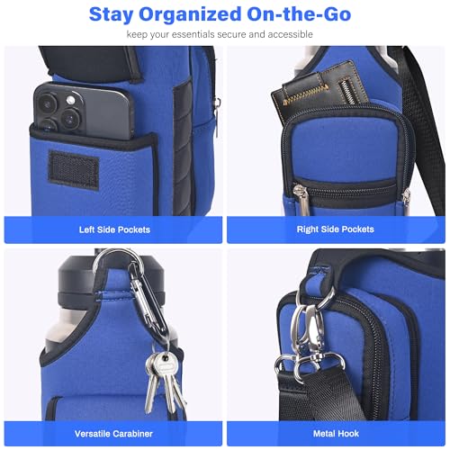 icolor Magnetic Gym Bag Water Bottle Carrier Holder with Phone Pockets & Shoulder Strap,Gym Magnetic Bag 5 Built-in Magnets Gym Accessories Organizer Sling Bottle Bag Pouch Sleeve - color: Blue