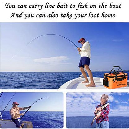Foldable Fishing Bucket - Multi-Functional EVA Bag for Outdoor, Live Fish Lures and Protection, 10GAL/8GAL/6GAL/4.8GAL/3GAL Live Fish Container - color: 10gal/Orange