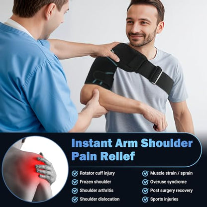 Comfytemp Shoulder Ice Pack Wrap, Shoulder Brace Rotator Cuff Cold Therapy | FSA Eligible HSA, Reusable Gel Cold Shoulder Compression Sleeve for Injuries, Shoulder & Arm Pain Relief, 2 Gel Ice Packs - color: Black - 2 Gel Pack + 1 Brace
