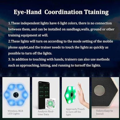Sports Agility Lights Training Kit, 8Pcs Reaction Training Lights, Automatic Brightness Adjustment, Viewing Angle Increased to 270°, App Connectivity, for Basketball, Fitness, Football, Boxing