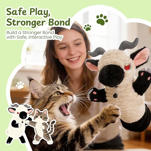 Cat Wrestling Glove, 22 inch Cat Puppet Wrestler with 3 Catnip Pouches & 3 Layer Resistant Protection, Interactive Cat Toy with Removable Bell for Boredom Relief & Mental Stimulation, Goat - color: Goat