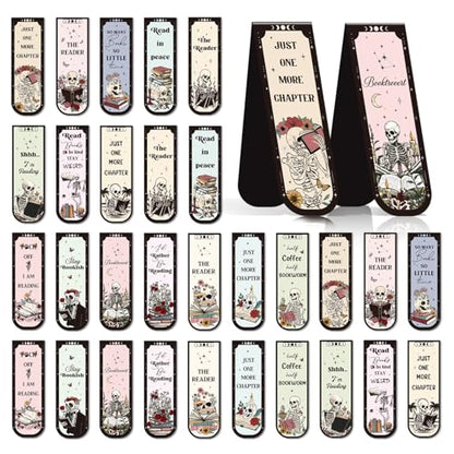 Skeleton Reading Bookmark Magnetic Gift - Wxiben 30 Pcs Gothic Skull Bookmarks Magnetic Floral Skeleton Book Marks Page Magnets Marker Clip for Women Men Students Teacher Book Lovers Bookish - style: Skeleton Reading