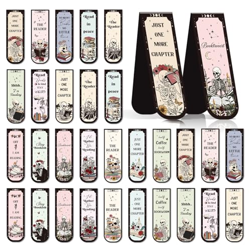 Skeleton Reading Bookmark Magnetic Gift - Wxiben 30 Pcs Gothic Skull Bookmarks Magnetic Floral Skeleton Book Marks Page Magnets Marker Clip for Women Men Students Teacher Book Lovers Bookish - style: Skeleton Reading