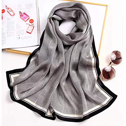 ANDANTINO 100% Silk Long Scarf-Women Large Oblong Shawls with Gift Packed - color: Check-earth Tone