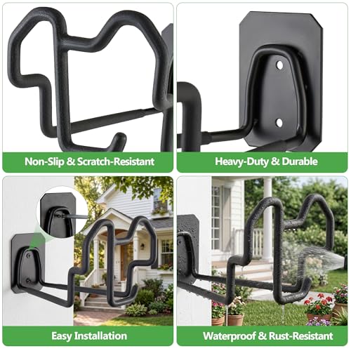 Wall Mount Hose Holder with Nozzle Slot,Rust Resistant,Matte Black | Multi-purpose heavy duty garden hose holder with rust resistance,easy to assemble for indoor and outdoor use,fits 100ft hoses - color: Matte Black
