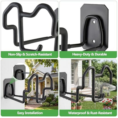 Wall Mount Hose Holder with Nozzle Slot,Rust Resistant,Matte Black | Multi-purpose heavy duty garden hose holder with rust resistance,easy to assemble for indoor and outdoor use,fits 100ft hoses - color: Matte Black