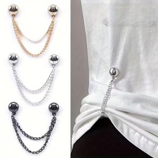 6PCS Magnetic Shirt Clips for Women, Adjustable Chain Clothing Clips No-Sew Magnetic Fasteners for Shirts, Sleeves, Skirts, Pants & Dress Waist Cinch Accessories (3 Colors 6pcs)
