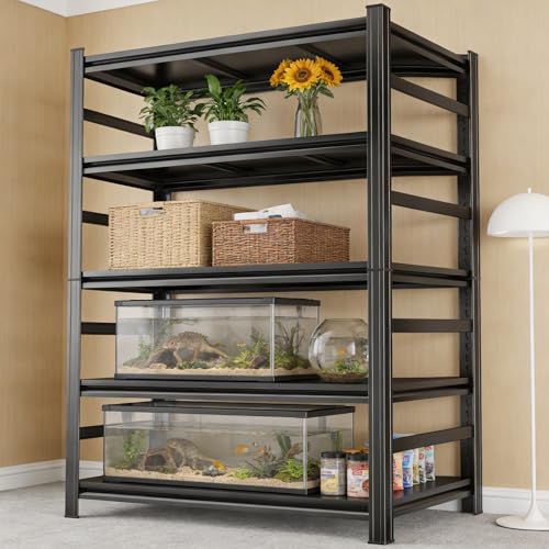 Metal Fish Tank Stand, 5-Tier Adjustable Aquarium Shelving with Side Rails for Reptile Terrariums Heavy Duty Storage Rack 3000 lbs Capacity, 35.4" L x 15.7" W x 71.2" H - size: 35.4"L x 15.7"W x 71.2"H