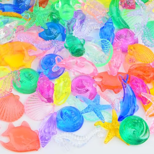 200g(About 150pcs) Mini Acrylic Ocean Animals Starfish Ornaments Plastic Seashells Under The Sea,Sea Shells for Crafting Fish Tank Potted Micro Fairy Garden Dollhouse