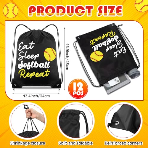 Reallnaive Party Favors Gifts, 24 oz Water Bottles Reusable Sport Squeeze Drinking Cup, Eat Sleep Drawstring Bag Cinch Sack Sport Pack for School Team Gift Event Accessories - style: Softball