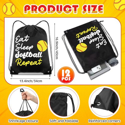 Reallnaive Party Favors Gifts, 24 oz Water Bottles Reusable Sport Squeeze Drinking Cup, Eat Sleep Drawstring Bag Cinch Sack Sport Pack for School Team Gift Event Accessories - style: Softball
