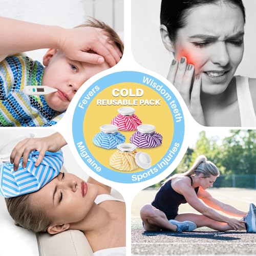 Honoson 4 Pack Reusable Ice Pack for Injuries, Ice Bags Hot Water Bag for Hot & Cold Pain Relief No-Leak Elastic Breathable for Muscle, Joint Pain Swelling, Sports & Home Use(Stripes Style) - style: Stripes Style