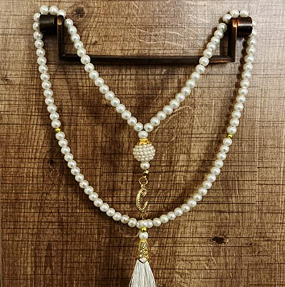 ESERRA Kufi Hats for Men - Prayer Cap, Handicraft Taqiyah, Muslim Tasbih 99 Beads, Prayer Beads - color: White