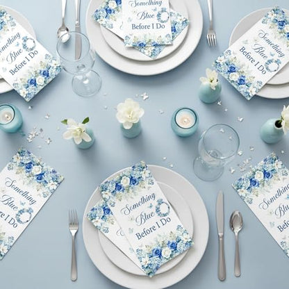 Rakuto Something Blue Bridal Shower Decorations, 100PCS Bachelorette Wedding Engagement Disposable Napkins Party Before I Do Decorations for Bachelorette Engagement Wedding (7.1 * 4.3 Inches) - style: Something Blue