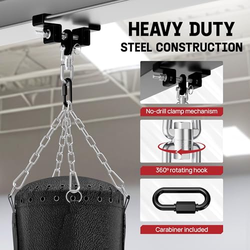 Yes4All Punching Bag Hanger, Stainless Steel Swivel Chain with 4 Snap Hooks for Heavy Bag, Gym Swing, Trapeze, and Hammock - color: I-Beam Hanger with Swivel Chains & Carabiner