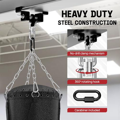 Yes4All Punching Bag Hanger, Stainless Steel Swivel Chain with 4 Snap Hooks for Heavy Bag, Gym Swing, Trapeze, and Hammock - color: I-Beam Hanger with Swivel Chains & Carabiner