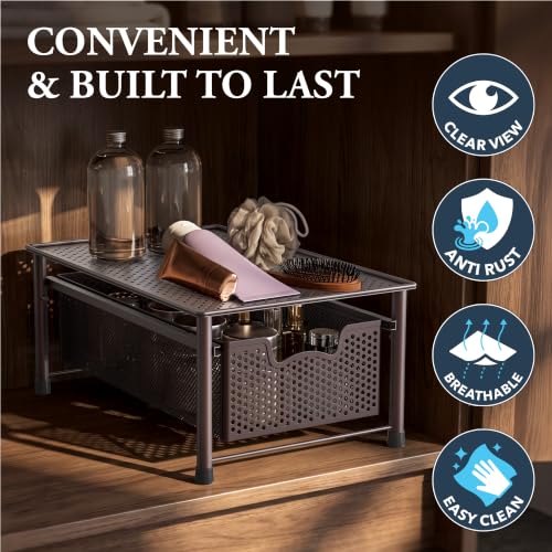 Simple Houseware Stackable Cabinet Basket Drawer Organizer, Bronze - color: Bronze, size: 1-Tier