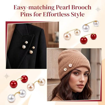 WILLBOND 6 Pcs Artificial Pearl Brooch Pins Sweater Shawl Safety Clips Dress Clips for Women - color: Gold, Red, White