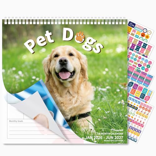 Ospelelf 2026-2027 Wall Calendar 12"X12", 18 Months Hanging Calender, Spiral Bound Dog Calendar for Easy Organizing, Use Jan 2026 - Dec 2027 - color: Dogs (Jan 2026 - Dec 2027)