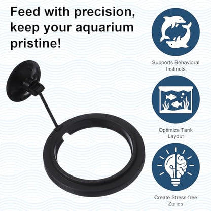 5 Sizes EVA Fish Feeding Ring and 1 Pcs Suction Cup Fish Feeder Ring | 6 Pcs Black Round Floating Rings for Aquarium Set, Floating Rings for Aquarium Betta Goldfish Guppy