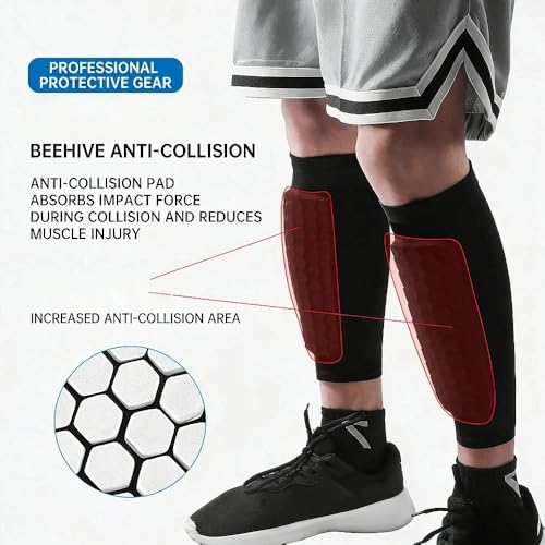 2 Pieces, Ski Shin Guards, Compression Sleeves - with Honeycomb Pads to Distribute Boot Pressure, Protective Shin Pads for Skiers & Snowboarders - size: Large