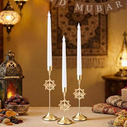 Ceenna 3 Pcs Gold Mosque Taper Candle Holders, 3 Size Candlestick Holders - style: Mosque