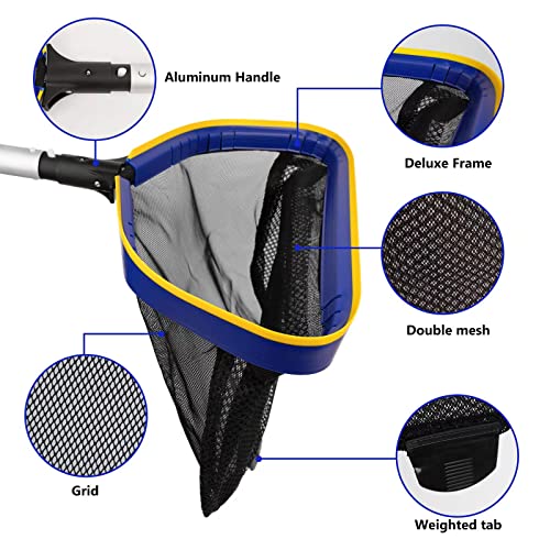 Poolvio Pool Deep Skimmer Net with 3ft - 10ft 1.0mm Thick Adjustable Aluminum Pole & Fine Mesh Bag Leaf Skimmer Rake Net for Above Ground & Inground Swimming Pools, Removes All Debris - size: Pool Rake with Pole