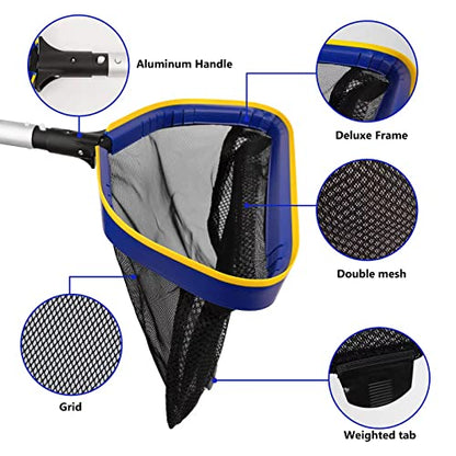 Poolvio Pool Deep Skimmer Net with 3ft - 10ft 1.0mm Thick Adjustable Aluminum Pole & Fine Mesh Bag Leaf Skimmer Rake Net for Above Ground & Inground Swimming Pools, Removes All Debris - size: Pool Rake with Pole