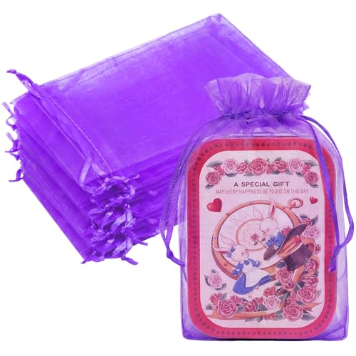 50PCS Organza Bags 6x9 Purple Large Gift Bags Mesh Baggies Drawstring Cute Sheer Pouches for Sachet Potpourri Jewelry Candy Treat Soap Wedding Birthday Baby Shower Halloween Party Favors - color: Purple