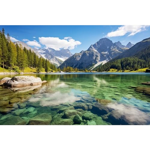 Mountain Lake Aquarium Background Pine Trees Ldyllic Landscape Fish Tank Background Serene Captivating Lake Reptile Tank Backgrounds Nature Majestic Mountains Reptile Enclosure Backgrounds 24x12in - color: Blue_Green, size: 24(W)x12(H)inches/ 60(W)*30cm(H