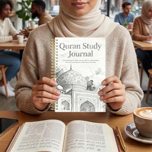 Premium Quran Study Journal - A5 Spiral Bound Islamic Reflection Notebook with 120 Pages 100gsm Thick Paper - Arabic & Translation Tracker for Daily Quranic Study, Memorization & Ramadan Gifts (Pencil Sketch) - color: Pencil Sketch