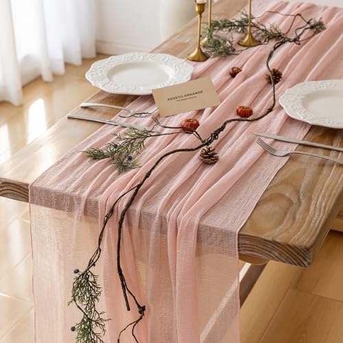 Pink Cheesecloth Table Runner 120 Inches Fall Party Home Decorations - color: Blush Pink, size: 35"x120"(Pack of 1)