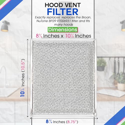 Stove Vent Filter 10.5x8.75" 97006931 Fits Nutone Broan Range Hood Filter | Replacement BP29 Hood Vent Filter for Oven Overhead Exhaust Fan - Aluminum Mesh Grease Screen Filters Kitchen Air (2-Pack)