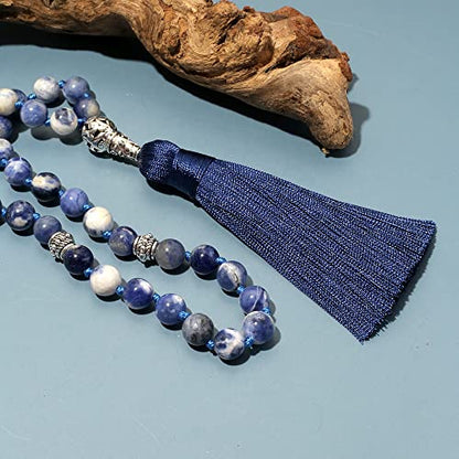Tasbih Prayer Beads Allah & Muhammad Islamic Prayer Rosary Muslim Islam Misbaha Tasbeeh Sibha 99 Prayer Beads Necklace 33 Prayer Beads Bracelet - color: 8mm Sodalite 33 Beads