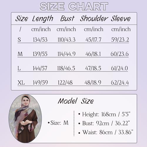 Printing Long Sleeve Abaya with Zipper for Women Dubai and Turkey Robe Spring and Summer Loose and Causual Dress - color: Coffee+hijab, size: Medium