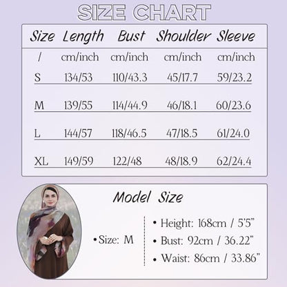 Printing Long Sleeve Abaya with Zipper for Women Dubai and Turkey Robe Spring and Summer Loose and Causual Dress - color: Coffee+hijab, size: Medium