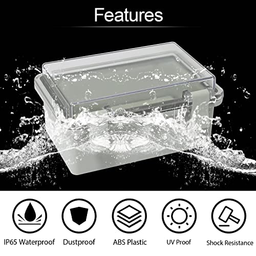 ABS Plastic Dustproof Waterproof IP65 Junction Box Hinged Shell Universal Electrical Project Enclosure Gray, with PC Transparent Clear Cover 5.9 x 3.9 x 2.8inch(150 x100 x70mm), 2 Pack - size: 5.9" x 3.9"x 2.8" (2pc)