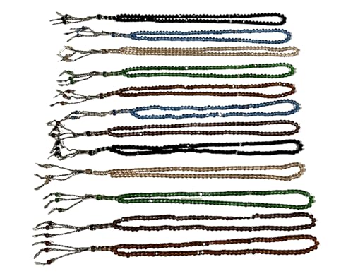 Lot 12 Handmade Eid Gift 99ct Crystal Type Prayer Beads Misbaha Tasbih Ramadan Gift Dhikr Tasbeeh Sebha Sibha Subha Rosary Masbaha Muslim Worry Beads Salah Salat Namaz 6mm (Multi-Color)
