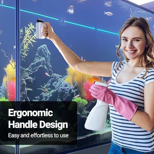 Yaubay Aquarium Magnet Glass Cleaner, Magnetic Fish Tank Cleaner with Algae Scraper, Double Sided Cleaning Scrubber Brush with Handle, Titanium Blade, Self-Floating, Fit 1/4"-1/2" Thick Glass, Large - size: Large