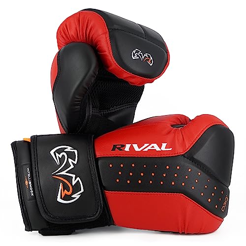 RIVAL Boxing RB10 Intelli-Shock Bag Gloves, Hook and Loop Closure - Ergonomic Fit, 1.25” of Closed Cell Foam for Intense Bag Use - color: Black/Red, size: Medium