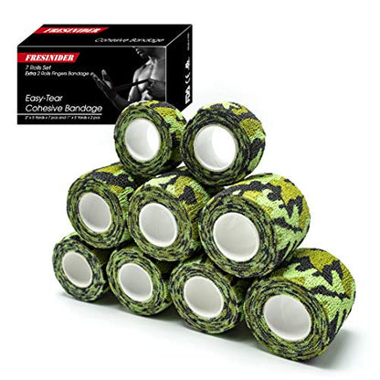 FRESINIDER 9 Rolls Self Adhesive Wrap Athletic Tape Gauze, Breathable Elastic Cohesive Bandage for Sports Injury & Pet (7 Pcs 2" x 5 Yards + 2 Pcs 1" X 5 Yards) (Land Camo) - color: Land Camo