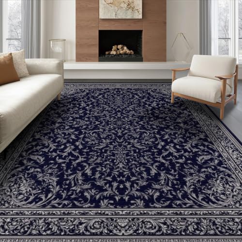 6'x9' Blue Midnight Baroque Filigree Prayer Washable Area Rug - color: Blue/Pattern 20, size: 6' x 9' (Rectangular)