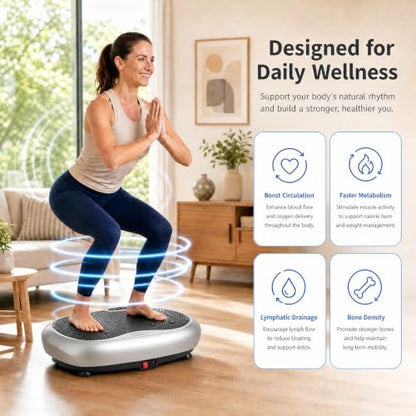 Natini Vibration Plate Exercise Machine - Power Vibrating Plate for Lymphatic Drainage,Whole Body Workout Machine for Women Weight Loss Home Fitness, - style: Silver