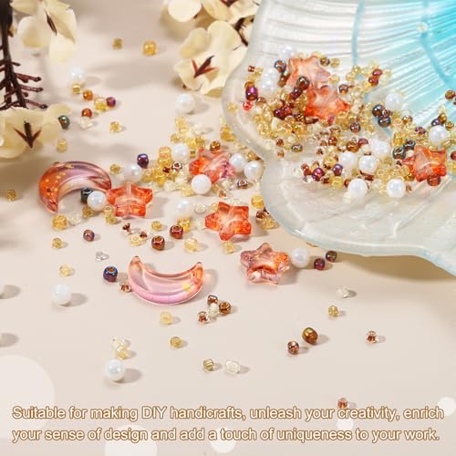 uxcell 110Pcs Star Moon Beads, Star Moon Acrylic Pearl Beads Crystal Glass Spacer Bead for DIY Making Jewelry Bracelets Craft, Brown - color: Brown