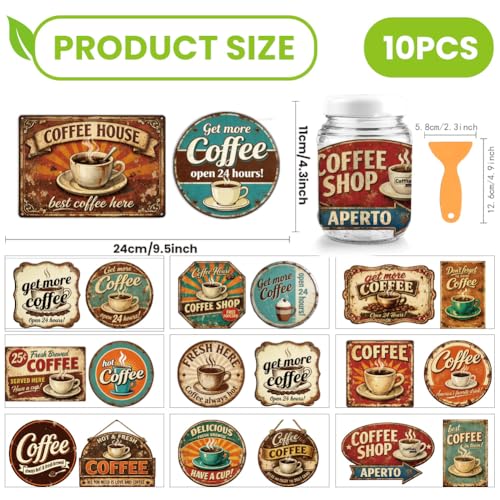 arricraft 10 Sheets Coffee Theme UV DTF Cup Wrap for 16OZ Glass, Retro Coffee Sign Rub on Decals PVC Transfer Stickers for DIY Cups Window Home Printing Decoration 24x11cm/9.4x4.3inch - style: Retro Coffee Sign Theme