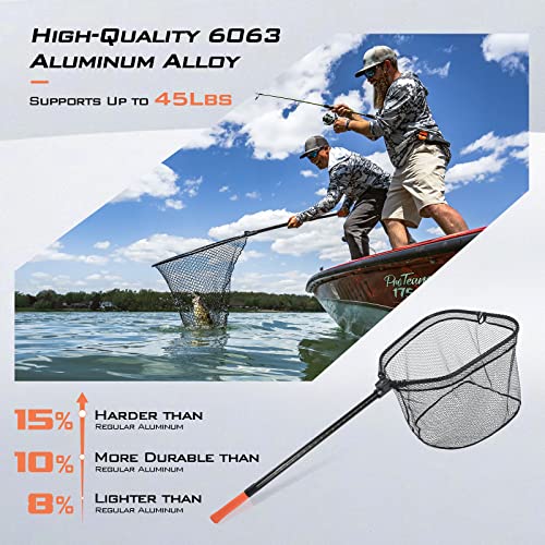 KastKing Brutus Fishing Net, Foldable Extendable Fish Landing Net, Lightweight & Portable Fishing Net with Soft EVA Foam Handle, Holds up to 44lbs/20KG, Fish-Friendly Mesh for a Safe Release - size: 75" Total Length(extendable), style: Pvc Net