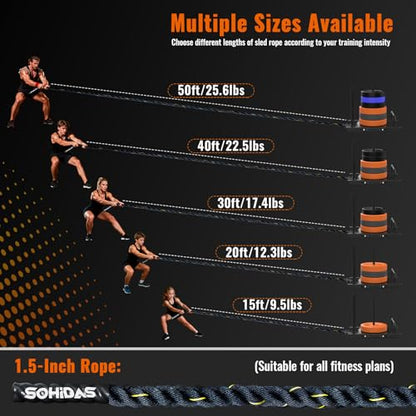 Weight Sled Rope Workout Sled Pulling Ropes Sleds Push Gym Equipment Weight Sleds Pull Rope for Training Tire Pulling Workout Ropes Fitness Resistance Football Exercise Equipment for Men Women - size: 1.5IN 30FT Sled Rope