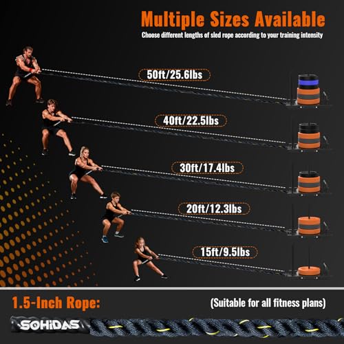 Weight Sled Rope Workout Sled Pulling Ropes Sleds Push Gym Equipment Weight Sleds Pull Rope for Training Tire Pulling Workout Ropes Fitness Resistance Football Exercise Equipment for Men Women - size: 1.5IN 20FT Sled Rope