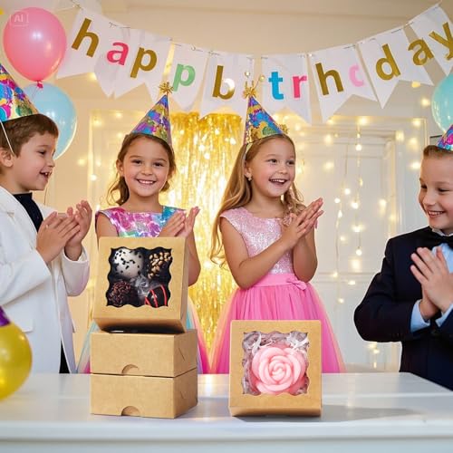 3.2" x3.2" x1.5" 50PCS Mini Bakery Boxes with Window Party Favors&Gifts - color: Brown